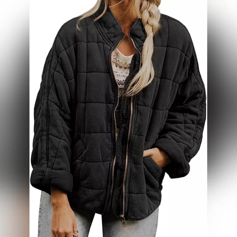 Women's Black Quilted Jacket Fits Med (Tag=XL)